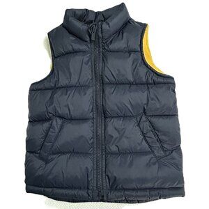 Old Navy 5T Boys Puffer Vest Full Zip Blue Fleece Yellow Lining Pre-owned VGC